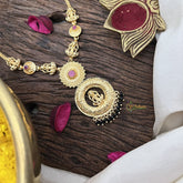 Vriksham Lakshmi Round Pendant Short Neckpiece-Black Beads-G18851